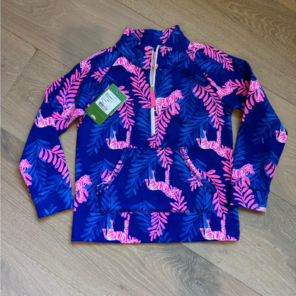 Girls Lilly Pulitzer Top with Pink and Blue Leaf Pattern
